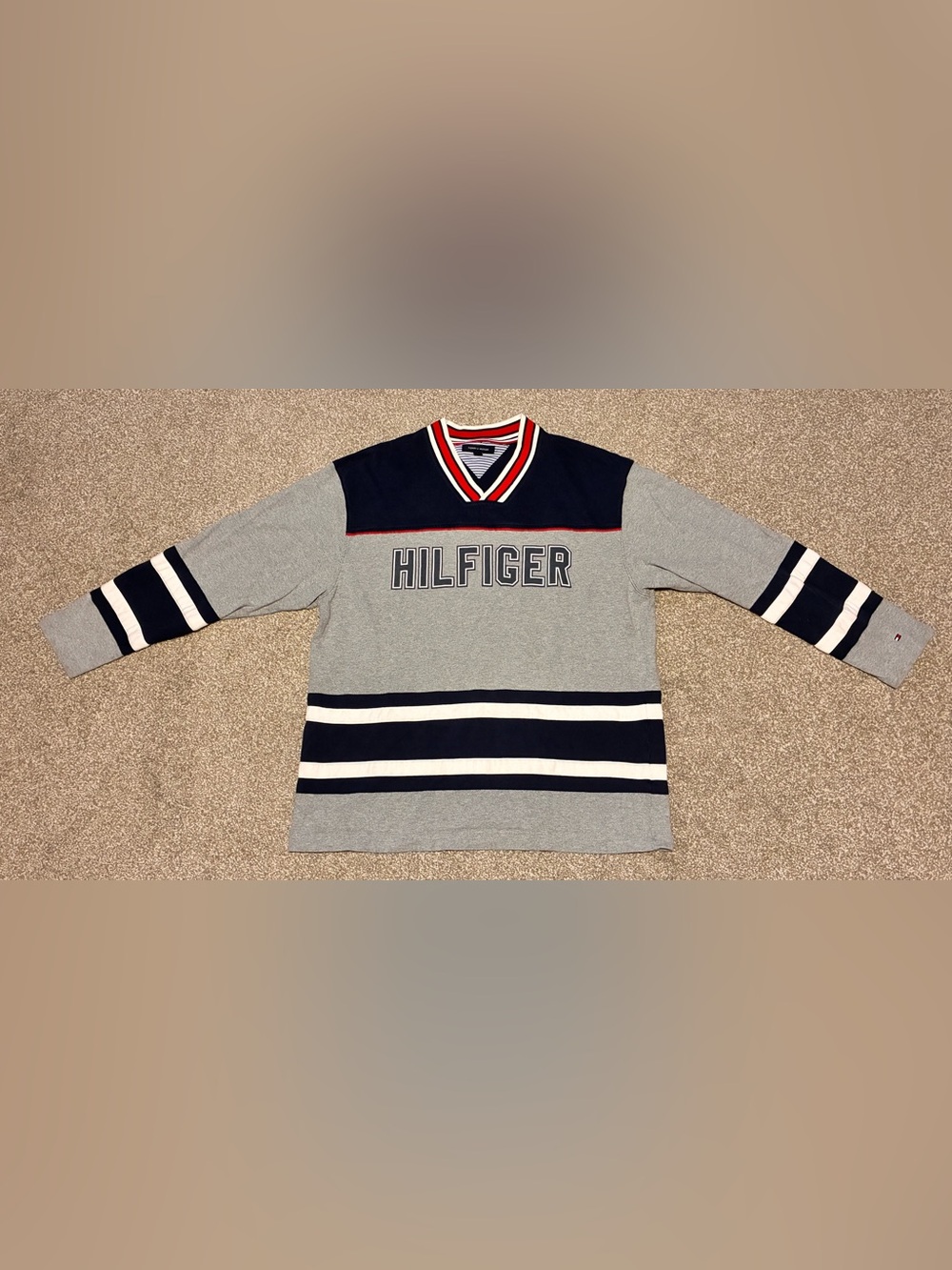 Men’s TOMMY HILFIGER Maatta Hockey Jersey Color Block Long Sleeve Pullover Large